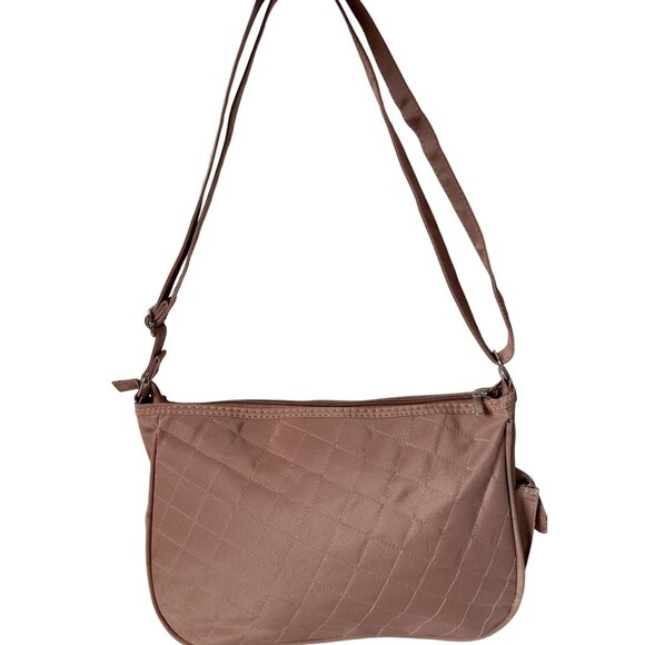 Light Brown Quilted Pocket Shoulder Bag With Adjustable Strap & Zip Closures - Picture 8 of 10